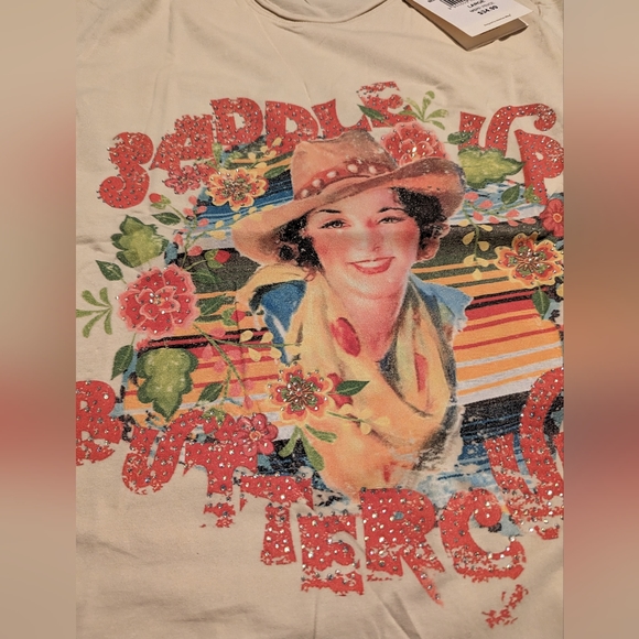 NWT Montana West American Bling rhinestone Saddle up Buttercup t shirt. Large - Picture 2 of 8